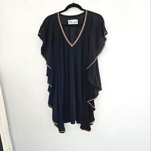 PITUSA Black With Colorful Embroidered Edging Butterfly Mini Dress Cover-up